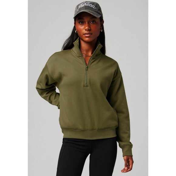Fabletics‎ Utility Green half zip cropped pullover sweatshirt women's size Small - Picture 1 of 5